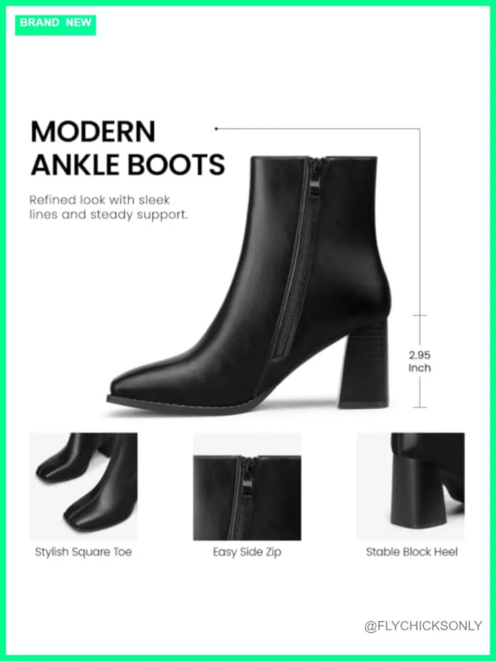 Square Toe Block Heel Ankle Boots with Side Zipper